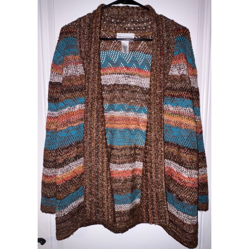 Alfred Dunner Women's Size S Open Front Cardigan Sweater Multi Color Stripe Knit